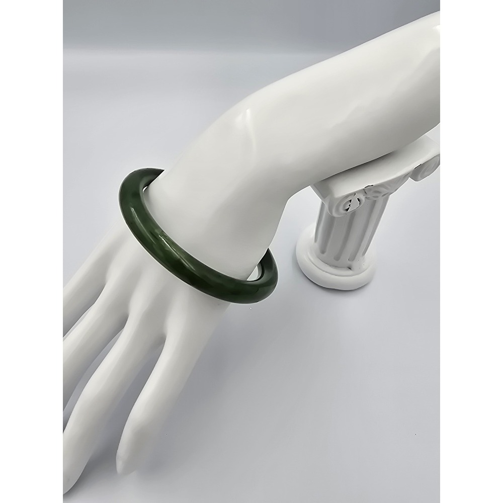 Natural Dark Green Nephrite Jade Bangle Bracelet 7.5" - Picture 4 of 10